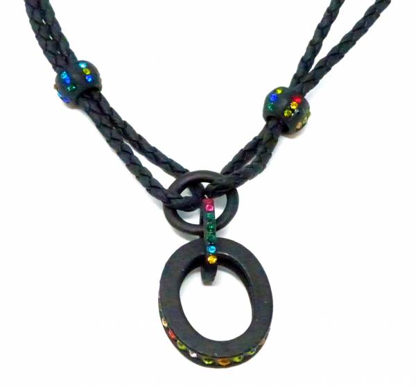 Damen-Halskette schwarz mit Regenbogen Steinen