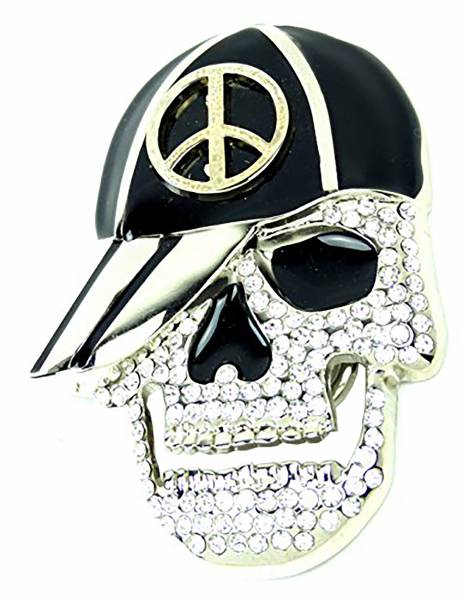 Gürtel-Schnalle Biker Wechel-Schnalle Punk Rock Totenkopf Koppel Gothic Strass Skull Peace Cap